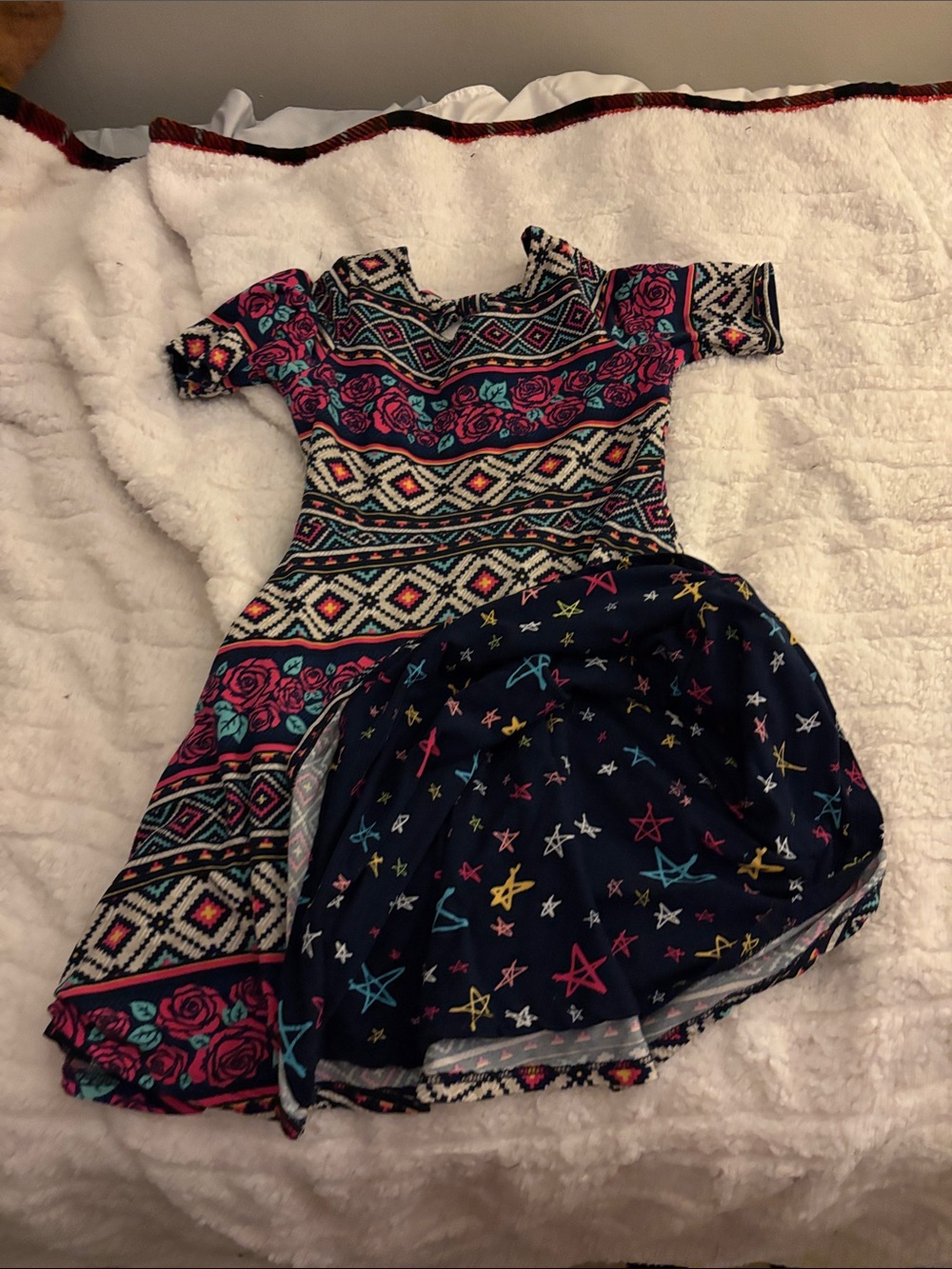 Girls' Navy Star Print Casual Dress - Multicolor